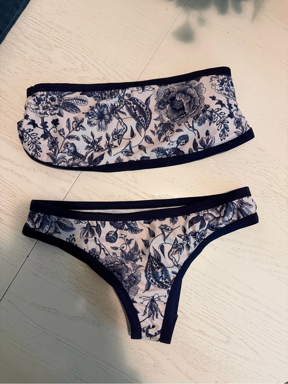 Women’s Navy Floral Bikini Bottoms & Bandeau Set